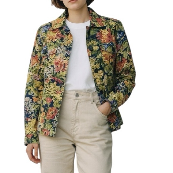 Coldwater Creek Jackets & Blazers - Coldwater Creek Yellow and Blue Blazer Structured Floral Jacket